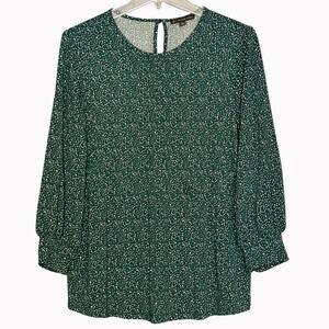 Adrianna Papell Green Dotted Casual Top Size Medium Jersey Stretch 3/4 Sleeve